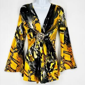 Janine Y2K Vintage Bell Sleeve Butterfly Babydoll Top Size S